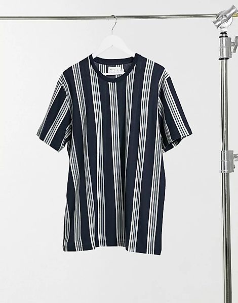 Topman – Gestreiftes T-Shirt in Marineblau-Navy günstig online kaufen
