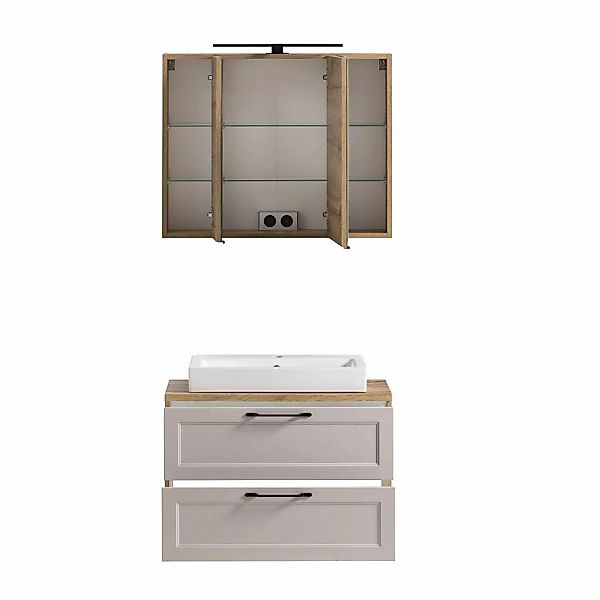 Held Möbel 2-tlg. Waschtisch-Set Padua 80 cm Kaschmir-Wotaneiche - Aufsatzb günstig online kaufen