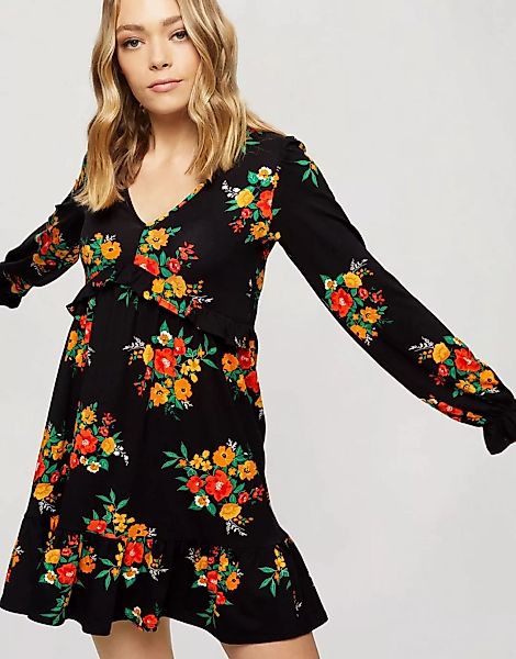 Miss Selfridge – Mini-Hängerkleid in Schwarz aus Jersey mit Blumenmuster günstig online kaufen