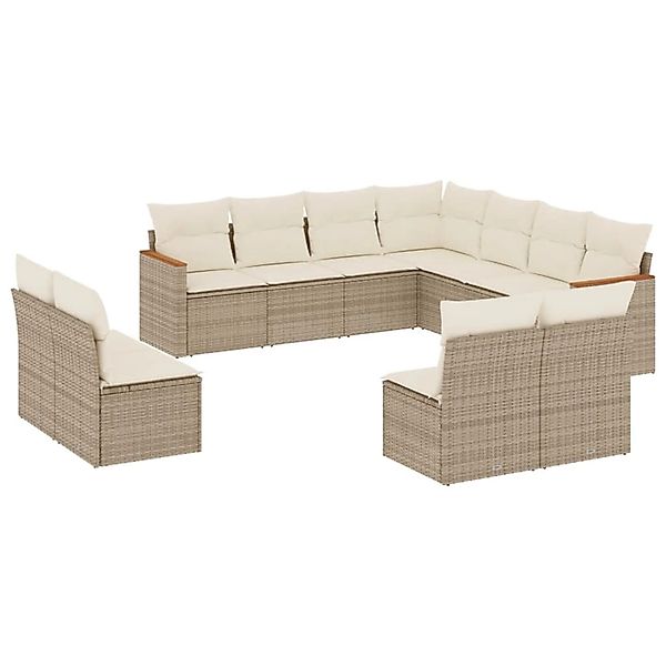 vidaXL 11-Tlg Garten-Sofagarnitur mit Kissen Beige Poly Rattan 3226086 günstig online kaufen