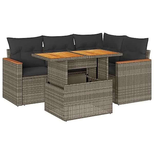 vidaXL 5-Tlg Garten-Sofagarnitur mit Kissen Grau Poly Rattan Akazie 3327483 günstig online kaufen