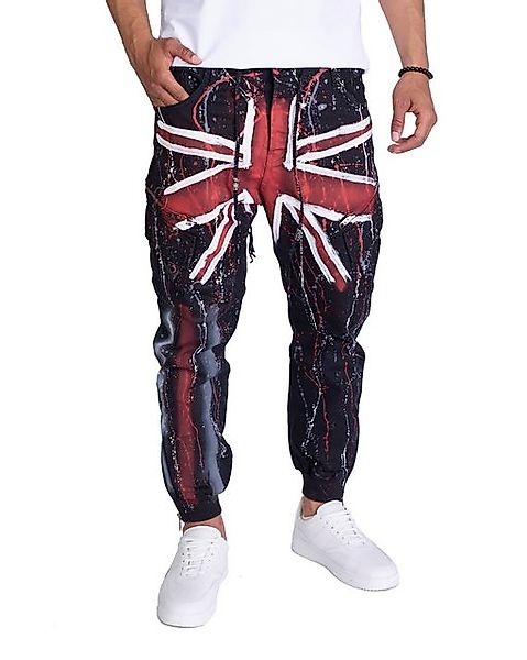 KINGZ Cargohose Herren Cargojeans mit Batik Union Jack Schwarz XL günstig online kaufen