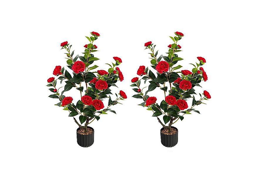 Kunstbaum Kamelie, COSTWAY, Höhe 95 cm, 2er-Set mit 24 Blüten & Blumentopf günstig online kaufen