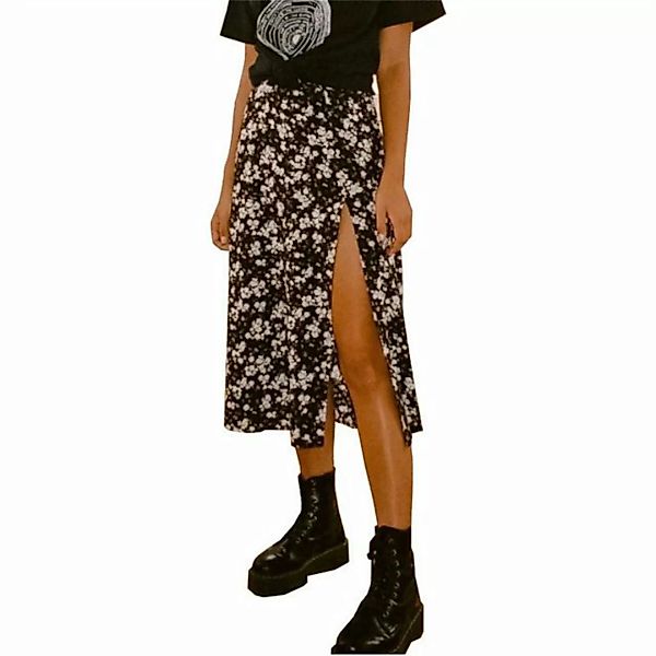 RUZU UG Sommerrock Damen-Stretch-Schlitzrock mit Blumendruck und hoher Tail günstig online kaufen