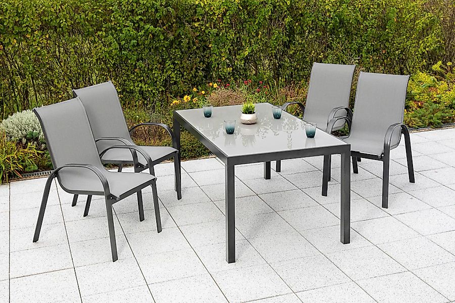 MERXX Garten-Essgruppe "Amalfi", (Set, 5 tlg.), 4 Stapelsessel, Tisch günstig online kaufen