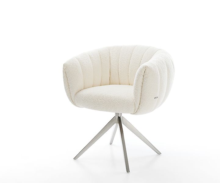 Drehstuhl Jada-Flex Bouclé Weiß Kreuzgestell breit Edelstahl 360° drehbar W günstig online kaufen