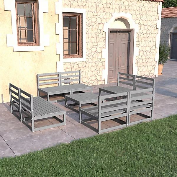 9-tlg. Garten-lounge-set Grau Kiefer Massivholz günstig online kaufen