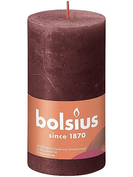 Bolsius Stumpenkerze Bolsius Rustik Stumpenkerze samtrot, Höhe: 13 cm günstig online kaufen