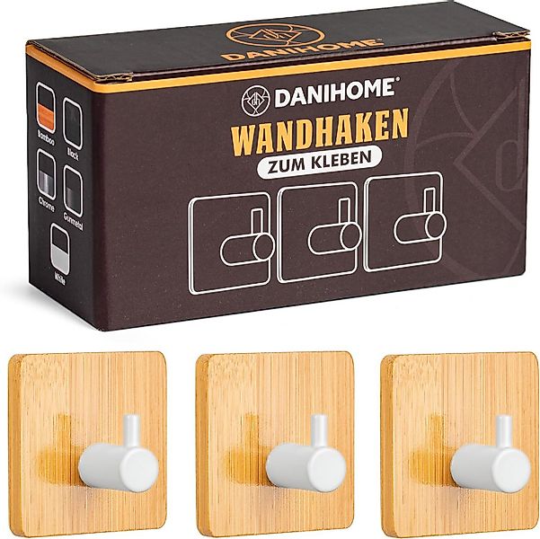 DANIHOME Klebehaken Handtuchhalter Bambus & Weiß – Wandhaken selbstklebend günstig online kaufen