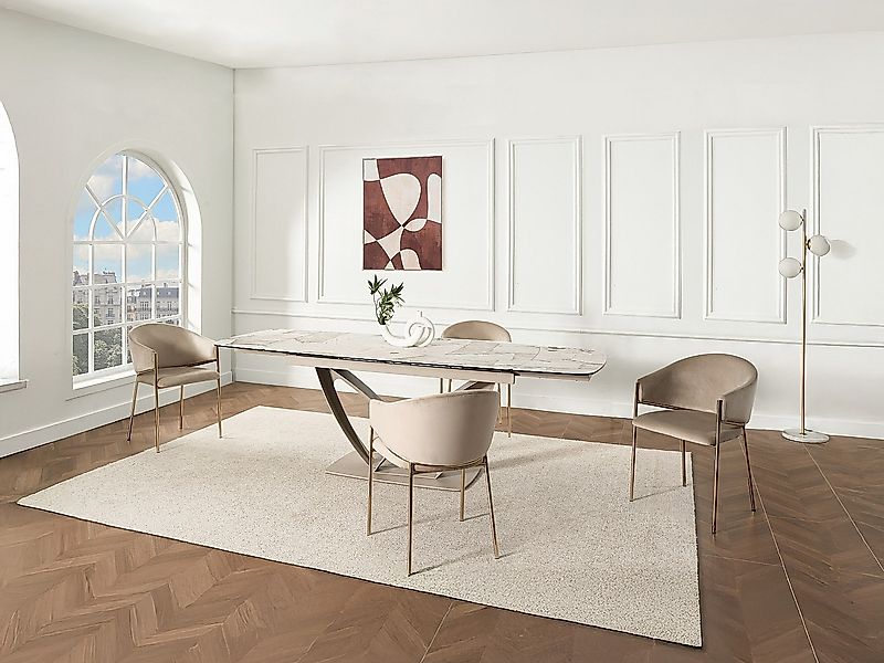 2er-Set Stühle mit Armlehnen aus Samt und goldenem Metall – Beige – ORDIDA günstig online kaufen