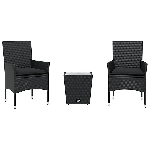 vidaXL 3-Tlg Bistro-Set mit Kissen Schwarz Poly Rattan und Glas 3278740 günstig online kaufen