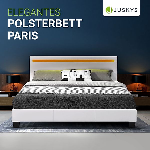 Juskys Polsterbett Paris, 140x200 cm, RGB-LED, günstig online kaufen