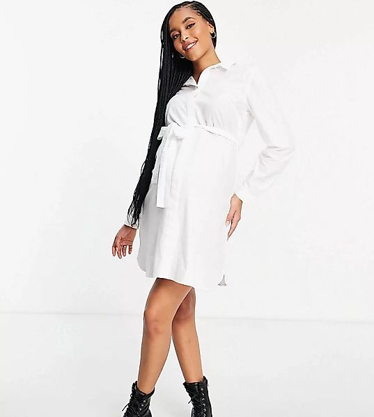 ASOS DESIGN Maternity – Weißes Mini-Hemdkleid aus Baumwolle mit Bindegürtel günstig online kaufen