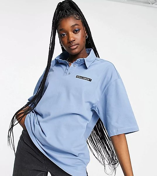 COLLUSION – Oversize-Polohemd aus blauem Pikee günstig online kaufen