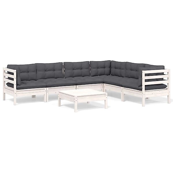 vidaXL 7-Tlg Garten-Lounge-Set mit Kissen Weiß Kiefer Massivholz 3096690 günstig online kaufen