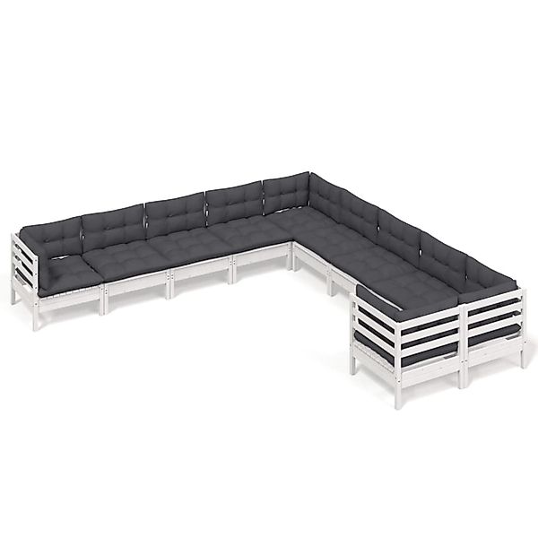 vidaXL 10-Tlg Garten-Lounge-Set mit Kissen Weiß Kiefernholz 3097008 günstig online kaufen