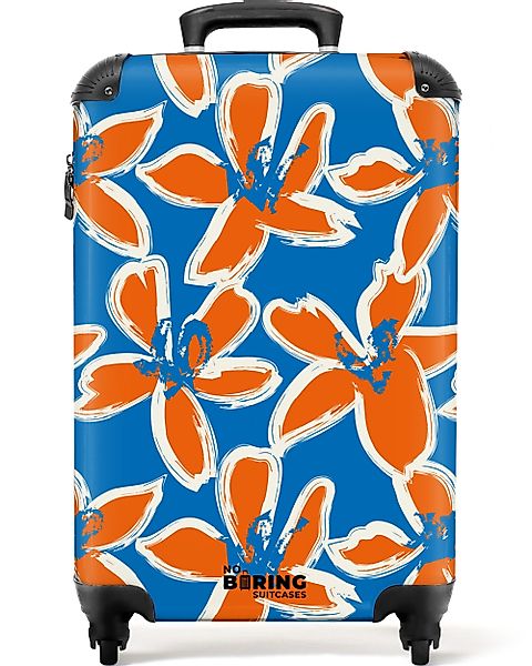 NoBoringSuitcases.com© Hartschalen-Trolley Blau mit orangefarbenen Blumen günstig online kaufen