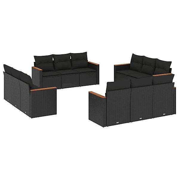 vidaXL 12-Tlg Garten-Sofagarnitur mit Kissen Schwarz Poly Rattan 3258233 günstig online kaufen