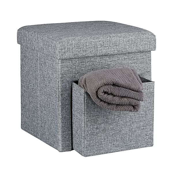 relaxdays Sitzhocker Faltbarer Sitzhocker Leinen mit Fach, grau günstig online kaufen