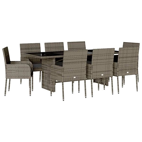 vidaXL 9-Tlg Garten-Essgruppe mit Kissen Grau Poly Rattan 3213509 günstig online kaufen