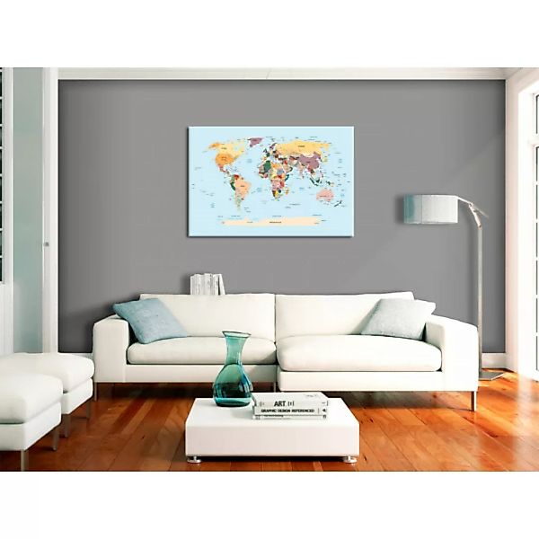Wandbild Die Weltkarte auf einem Blick - bunte Grafiken mit Ländern und Stä günstig online kaufen