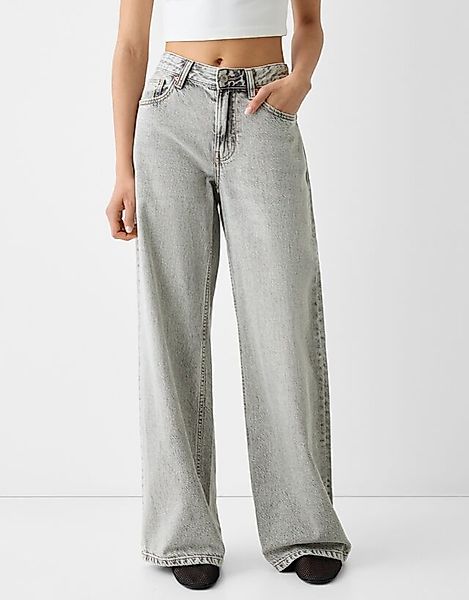 Bershka Wide-Leg-Jeans Damen 42 Grau günstig online kaufen