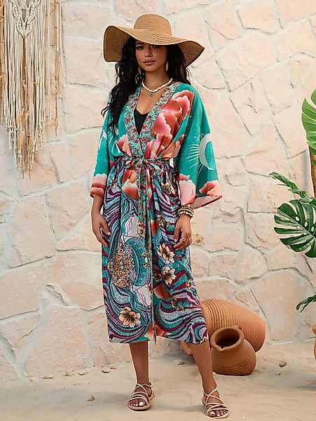 RWEUOQ Strandkleid Strandkimono Damen, lang, offen, günstig online kaufen