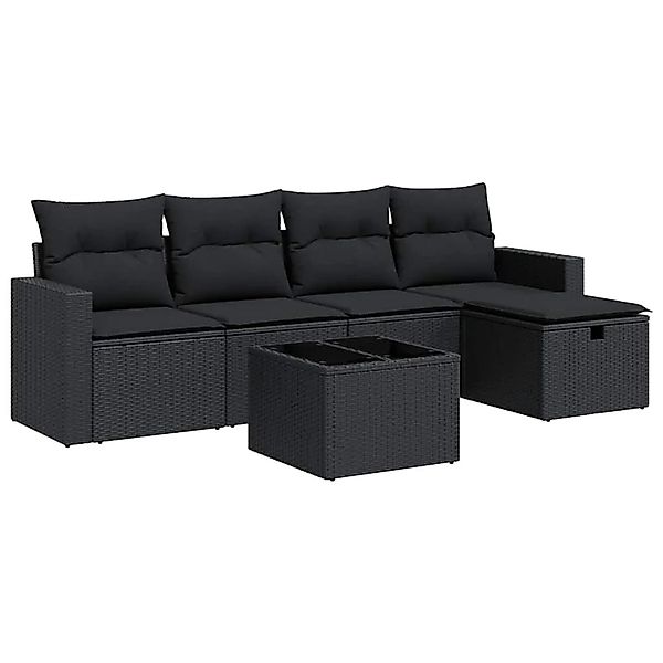 vidaXL 6-Tlg Garten-Sofagarnitur mit Kissen Schwarz Poly Rattan 3325371 günstig online kaufen