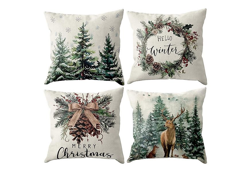 FOUORTUNATE-BEE Kissenbezüge Kissenbezug Weihnachten 45x45 4er Set, Leinen günstig online kaufen