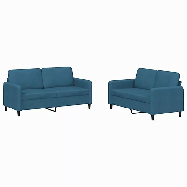 vidaXL Sofa 2-tlg. Sofagarnitur Blau Samt günstig online kaufen