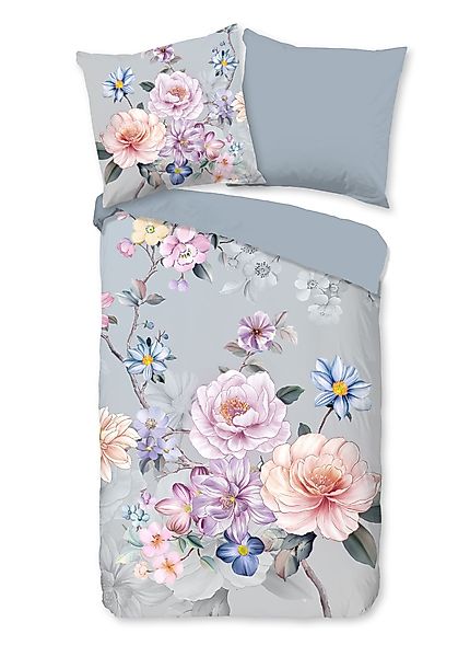 JACK Wendebettwäsche 135x200cm, Blütenzauber Blaugrau, Flanell, günstig online kaufen