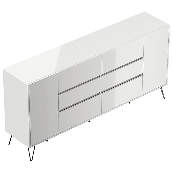 Posseik Sideboard Industrial R 6 Schubladen 2 Türen 200 cm Weiß Hochglanz günstig online kaufen
