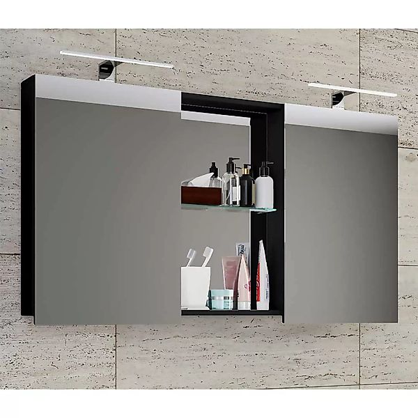 Badezimmerspiegelschrank schwarz in modernem Design 112 cm breit günstig online kaufen