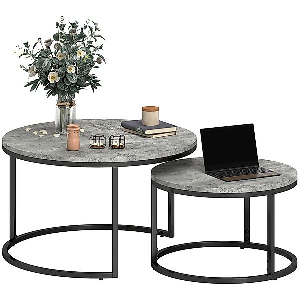 HOMCOM Runder Couchtisch 2er Set, stapelbar Beistelltisch in Marmoroptik, S günstig online kaufen