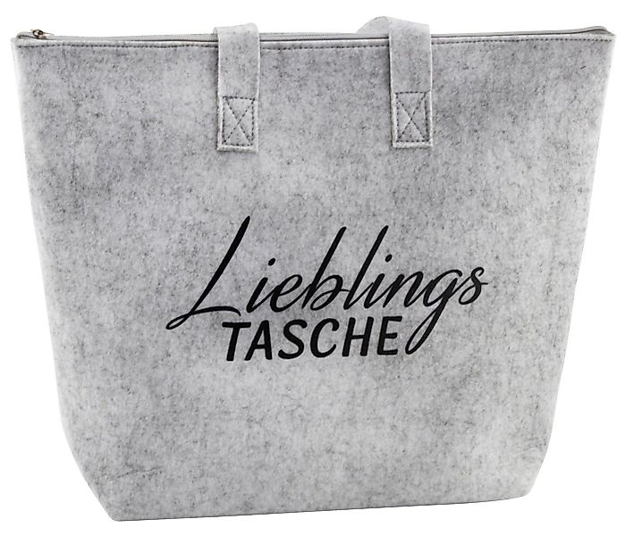 MF Shopper Filz Tasche hellgrau mit Reißverschluss Schriftzug Lieblingstasc günstig online kaufen