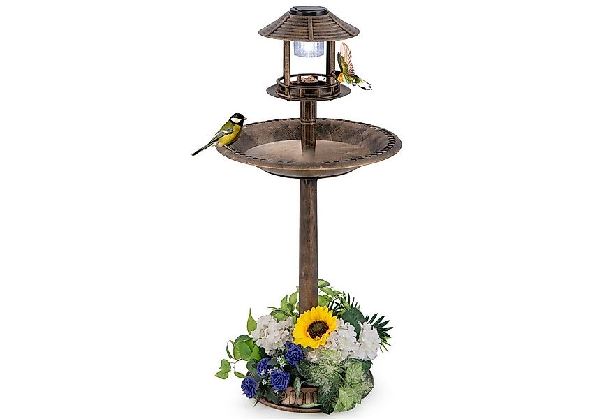 KOMFOTTEU Vogeltränke, Wassertränke Vogelbad Retro mit Solarlicht günstig online kaufen