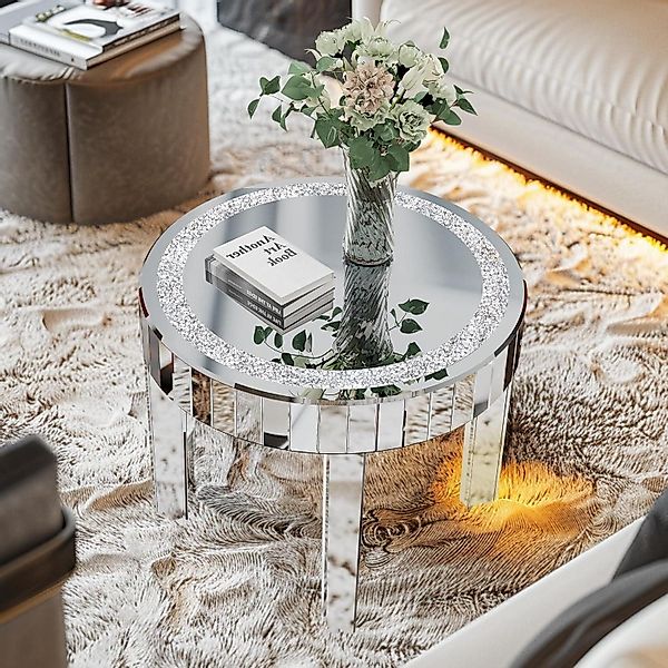 LuxusKollektion Beistelltisch Runder Silber Glastisch Kristall günstig online kaufen