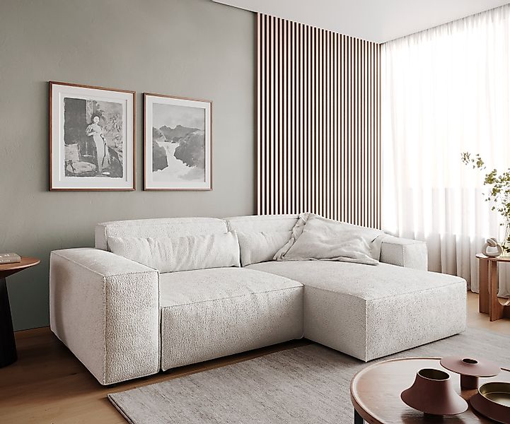 Ecksofa Sirpio 230x155 cm Bouclé Creme-Weiß Recamiere variabel günstig online kaufen