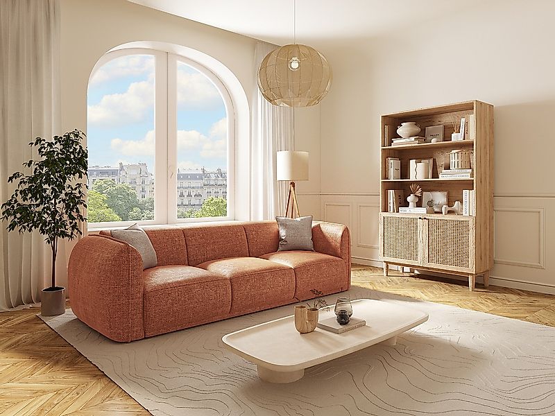 Sofa 3-Sitzer - Chenille-Stoff - Terracotta - JUNETI günstig online kaufen