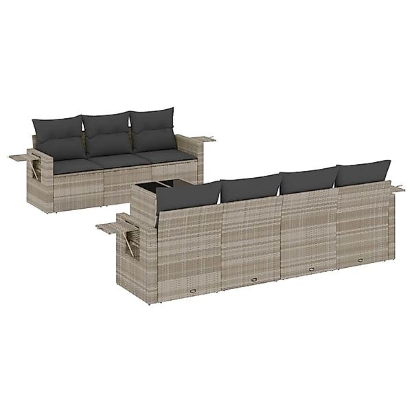 vidaXL 8-Tlg Garten-Sofagarnitur mit Kissen Hellgrau Poly Rattan 3219931 günstig online kaufen