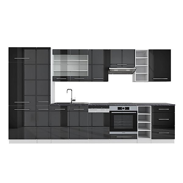 Vicco Fame-Line Küchenzeile Anthrazit Hochglanz/Weiß 355 cm AP Anthrazit oh günstig online kaufen