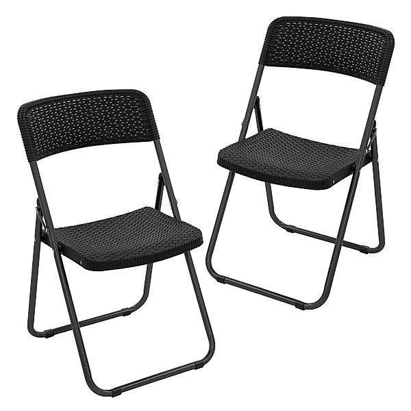 ECD Germany Klappstühle 2Er Set Schwarz Rattanoptik Stahlrahmen günstig online kaufen