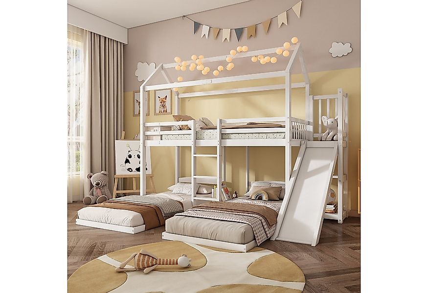 Flieks Etagenbett, Kinderbett Dreierbett 90x200cm mit oberem Lattenrost, Ru günstig online kaufen