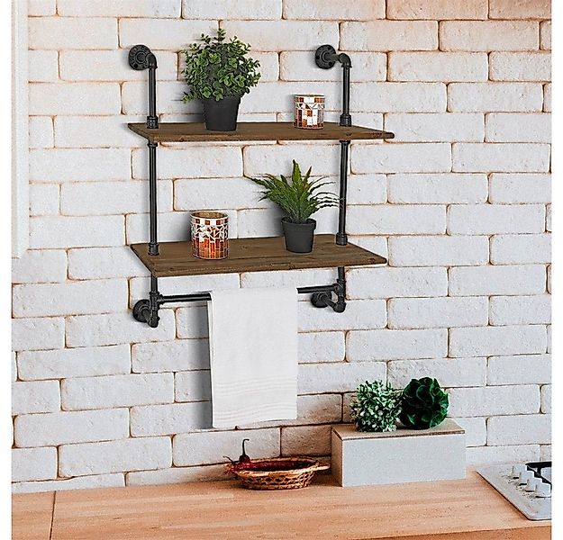 Feel2Home Wandregal Regal Wandregal Industriestil 2 Ebenen Holz Rohr Handtu günstig online kaufen