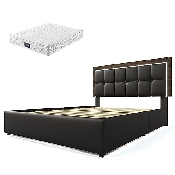 Gotagee Polsterbett Doppelbett Funktionsbett LED Jugendbett Stauraumbett Mi günstig online kaufen