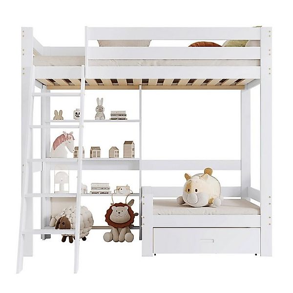 OKWISH Etagenbett Kinderbett Holzbett Funktionsbett (mit fünfstufiger Schrä günstig online kaufen