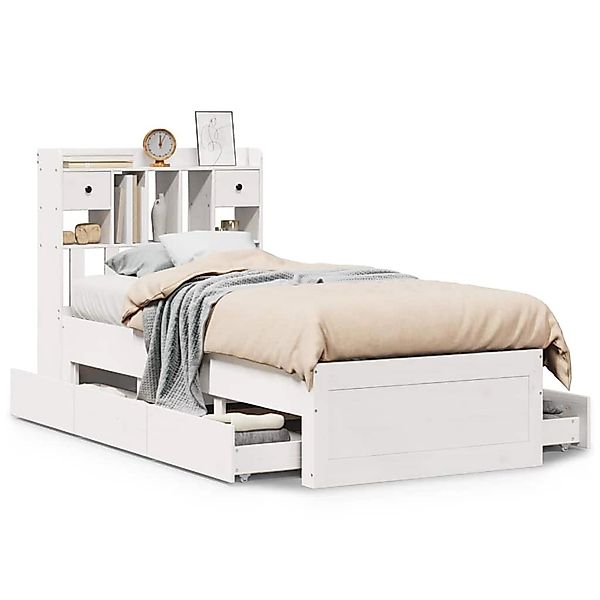 vidaXL Massivholzbett mit Regal ohne Matratze Weiß 90x200 cm Kiefer 3308970 günstig online kaufen