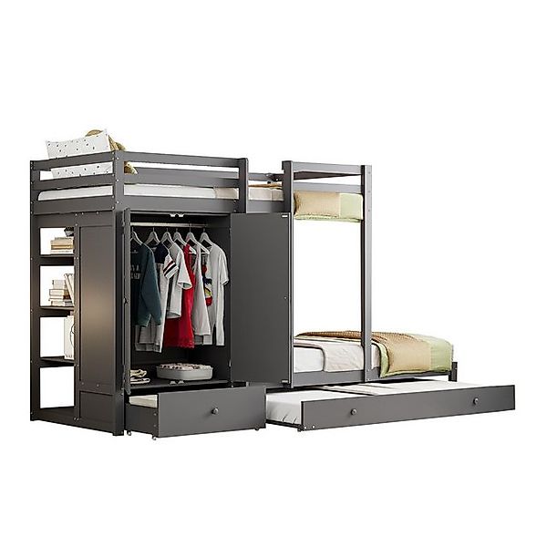 Merax Etagenbett mit Kleiderschrank und Bücherregal, Hochbett mit Ausziehbe günstig online kaufen