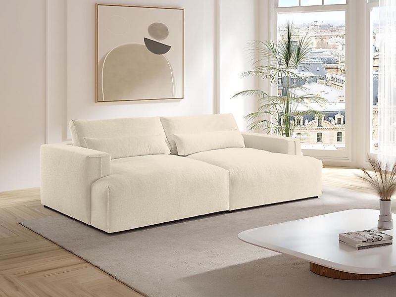 Sofa 4-Sitzer - tiefe Komfortsitzfläche - Chenille-Stoff - Beige - COLYSA günstig online kaufen
