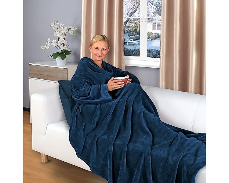 Wohndecke - flauschige tragbare Kuscheldecke mit Ärmeln und Fußtasche - TV günstig online kaufen